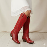 The Molly Wood – Red Snip Toe Embroidered Cute Comfortable Tall Cowgirl Boots